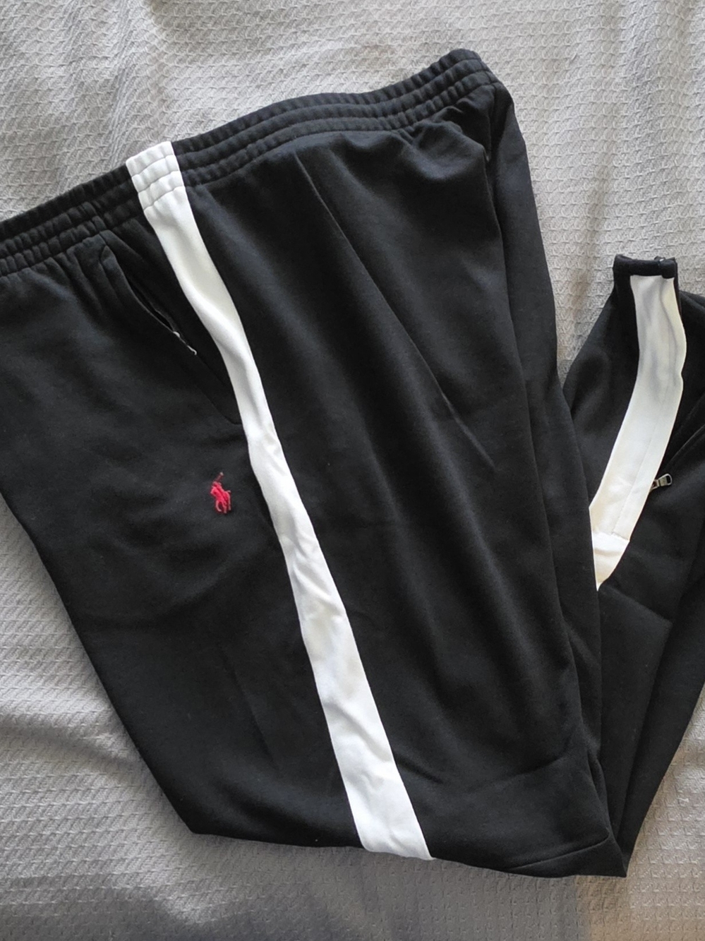 Polo by Ralph Lauren Black Sweatpants with White Side Stripe and Pink Polo